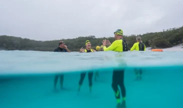 Swimmers talking in the water at K'gari Fraser Island